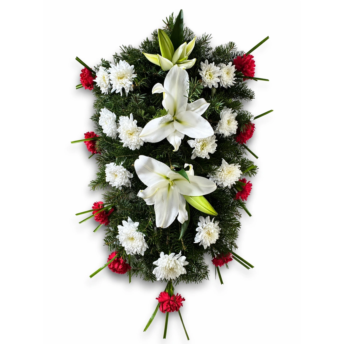 Jerba funerara din garoafe, crizanteme si crin imperial