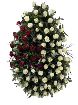 Coroana funerara rosii din trandafiri cu livrare rapida in Bucuresti | livram-coroane.ro